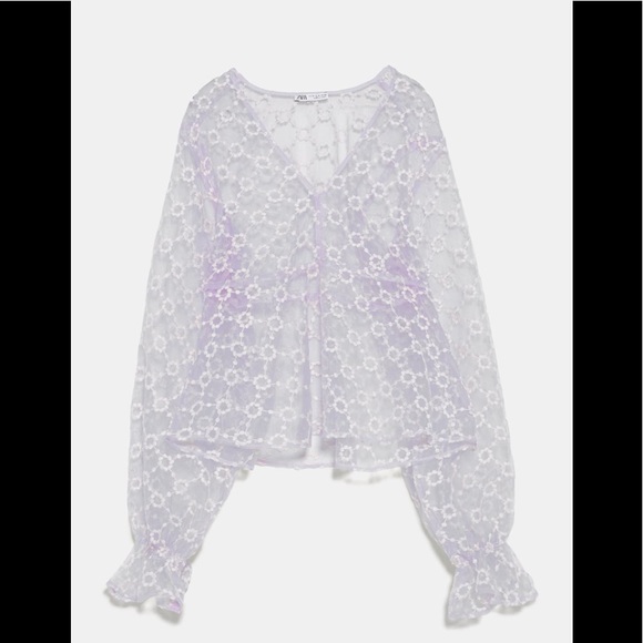 🌞NWT Zara Organza Purple Long Sleeve Blouse M - Picture 7 of 7